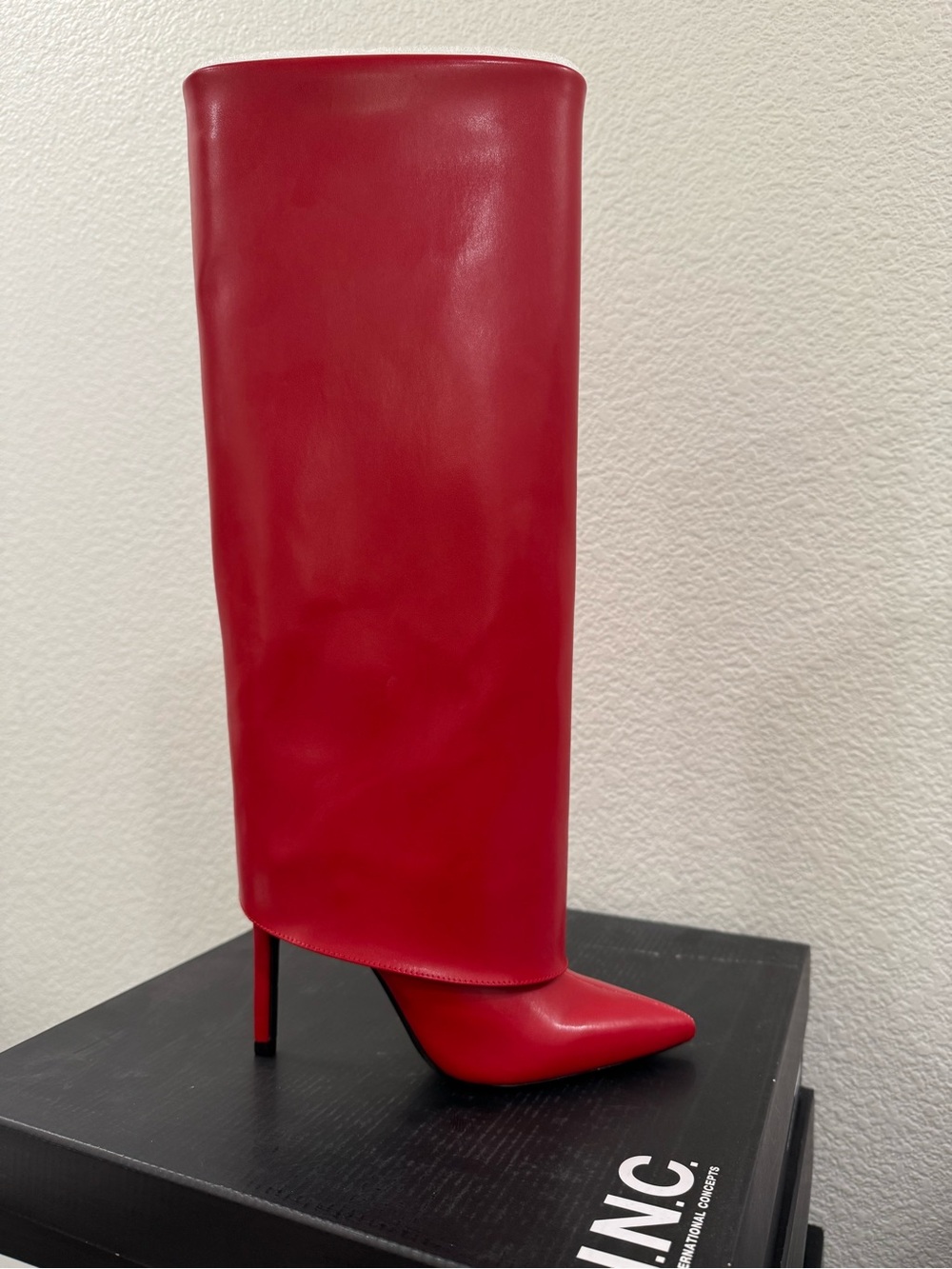 NWT Womens INC Red Skylar Cuff Knee-High Pointed Stiletto Boots